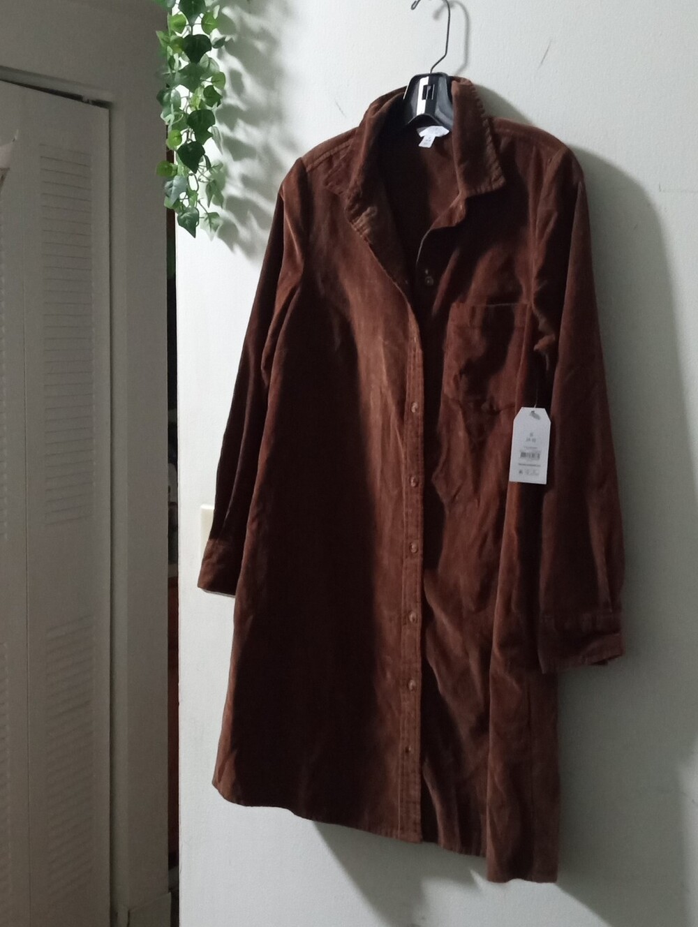 AND Chocolate Brown Corduroy Long Button Dress Size Small
